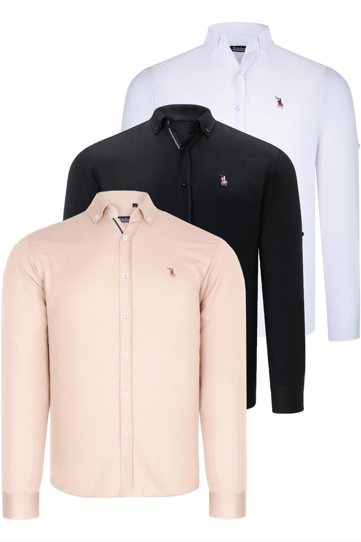 دوبری ست سه تکه پیراهن مردانه G674 طرح DEWBERRY - مشکی - سفید - بژ