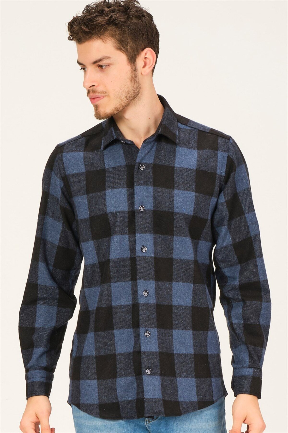 دوبری پیراهن چهارخانه مردانه G729 - سرمه‌ای