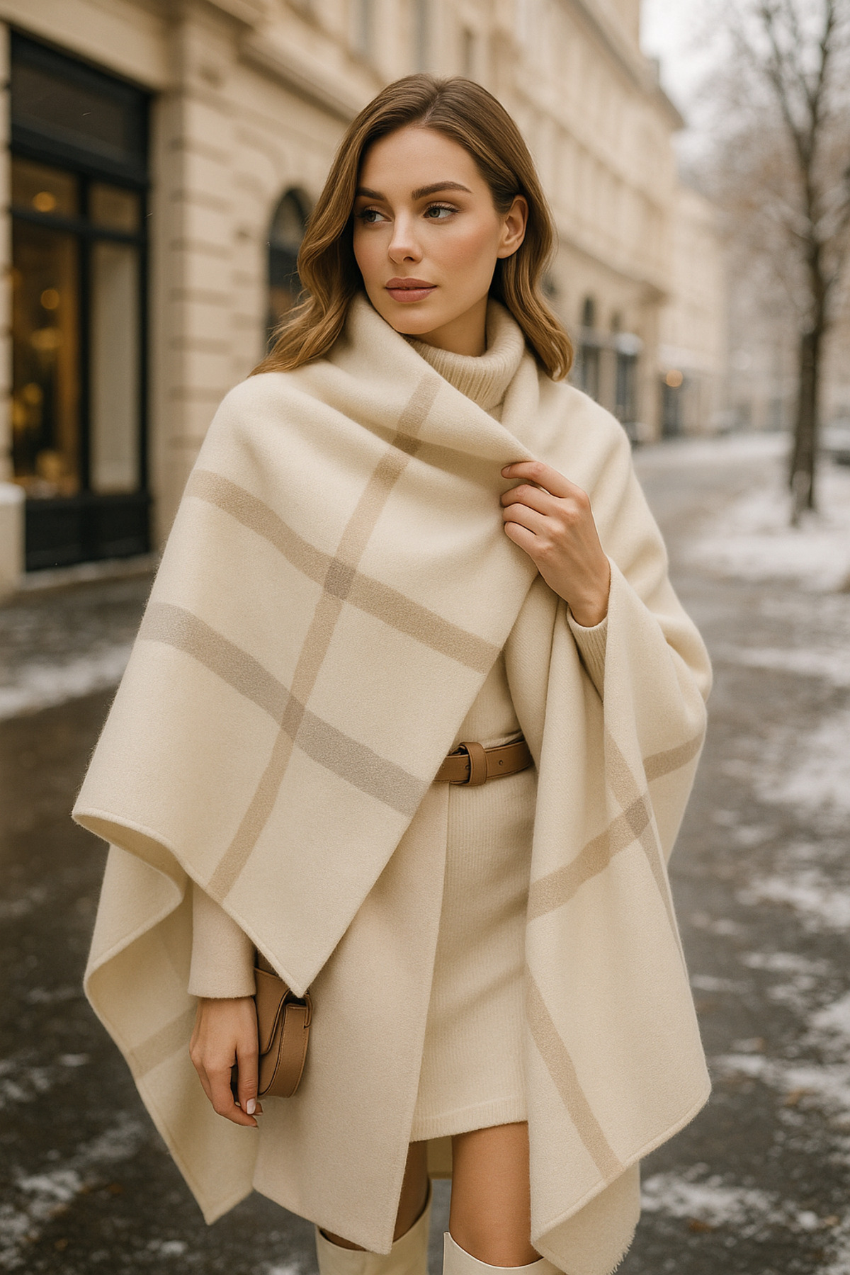 Luminos Butik Women's Ecru Patterned Scarf - Shawl 70x180 Sal1234