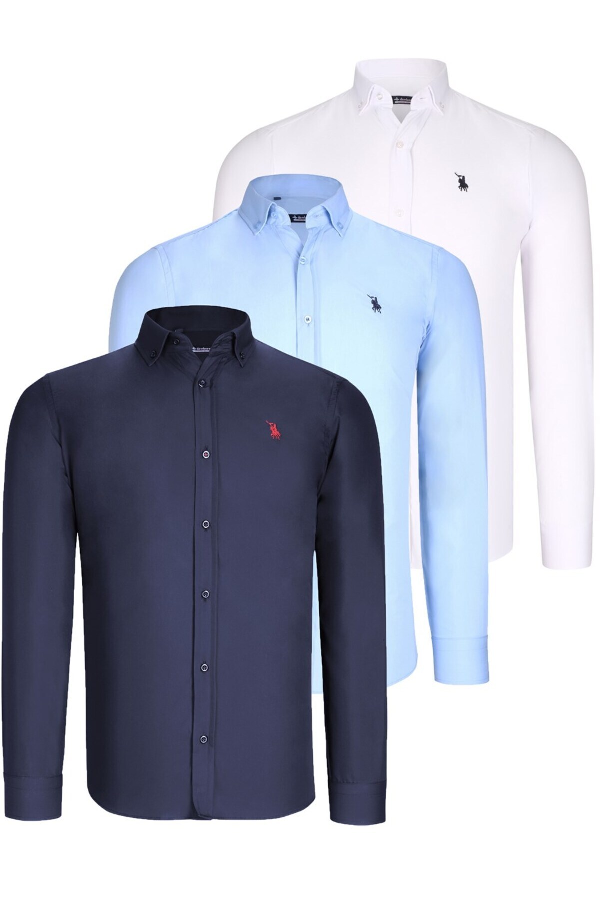 دوبری ست سه تکه پیراهن مردانه G725 - سفید - سرمه‌ای - آبی