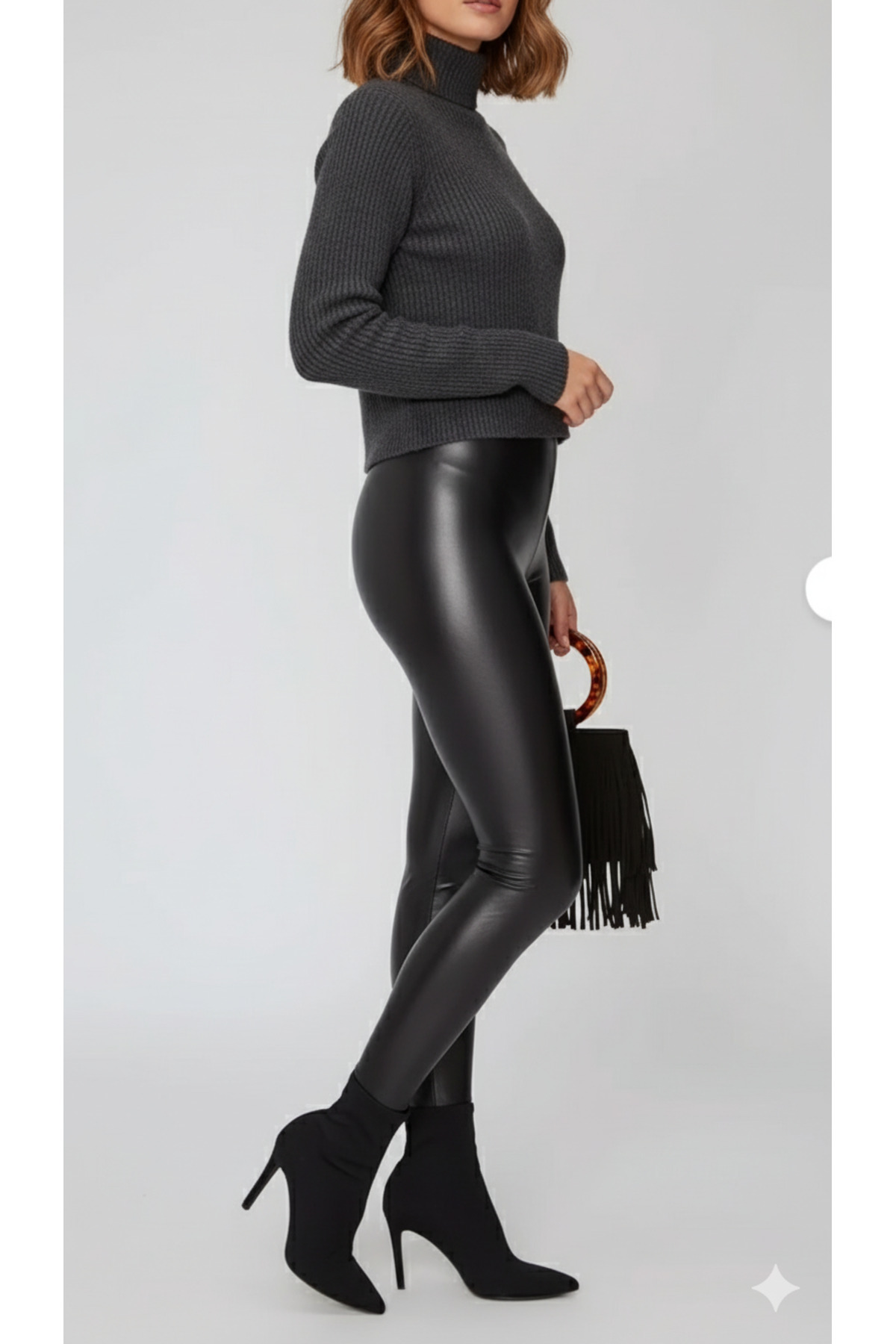 FV Μαύρο ματ δερμάτινο κολάν, ψηλόμεσο, φαρδιά ζώνη, κολάν από συνθετικό δέρμα αδυνατίσματος, 2 μεγέθη