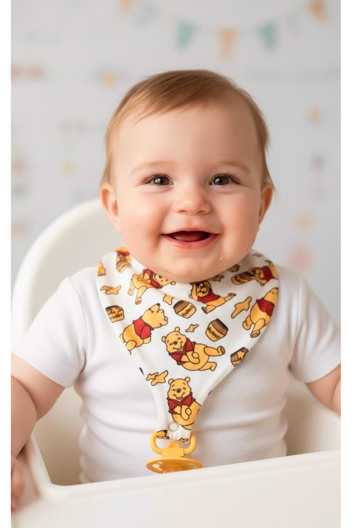 Lumos Trade Emzik Tutucu Mama Önlüğü - Winnie The Pooh Desenli %100 Pamuk Kumaş Emzik Askısı fotoğrafı 4 (önizleme)