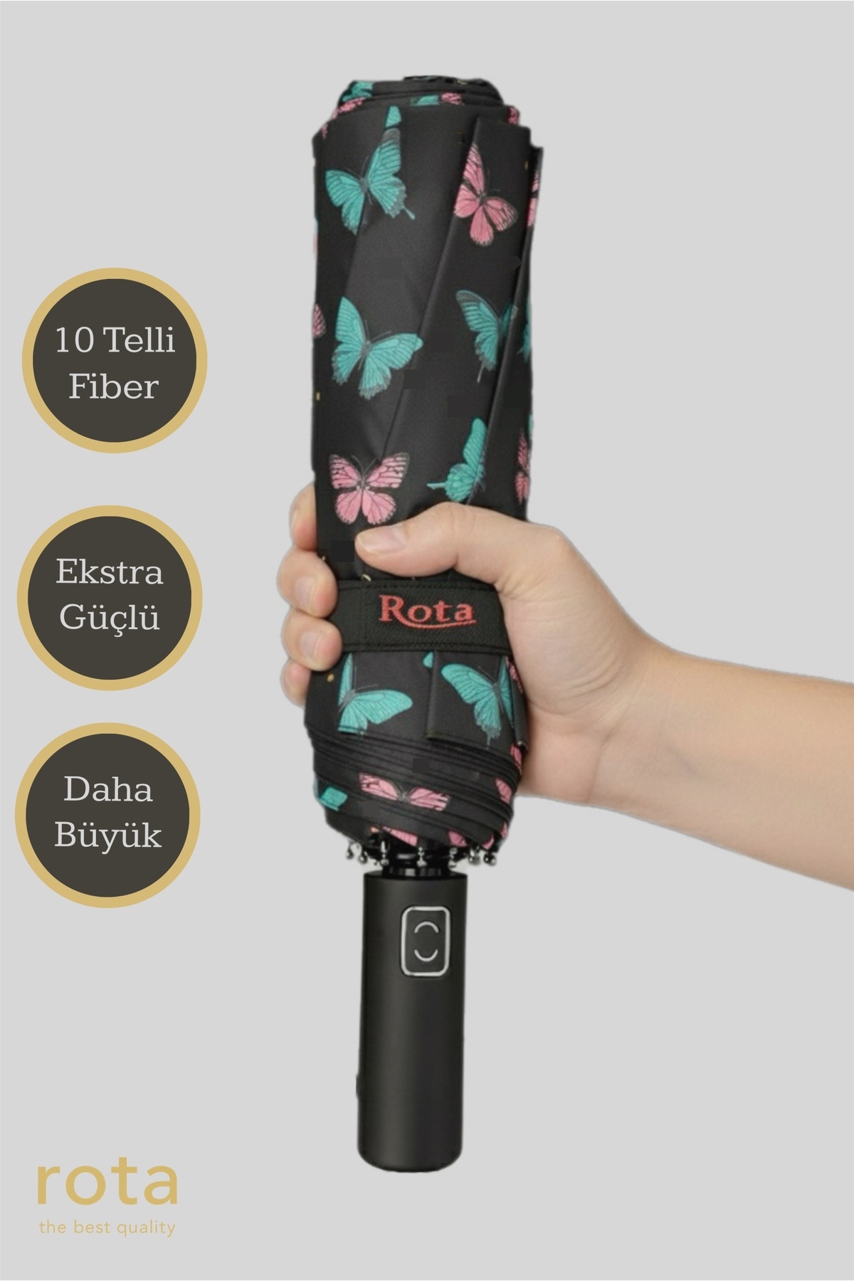 ROTA 10 Telli Ekstra Dayanıklı Fiber Tel Otomatik Açılır/kapanır Şemsiye 3060w Kelebekli