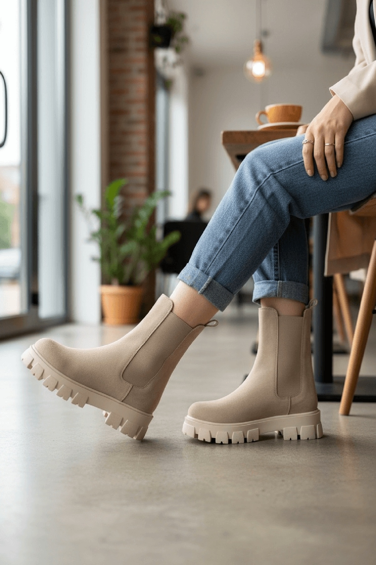 DİVOLYA Denní kozačky Senni Béžová elastická s tlustou podrážkou