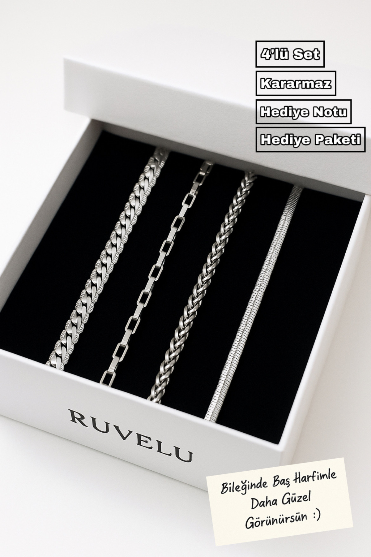 ruvelu 4'lü Paslanmaz Çelik Bileklik Seti - Sevgili,Arkadaş Hediyelik Kararmaz Bileklik