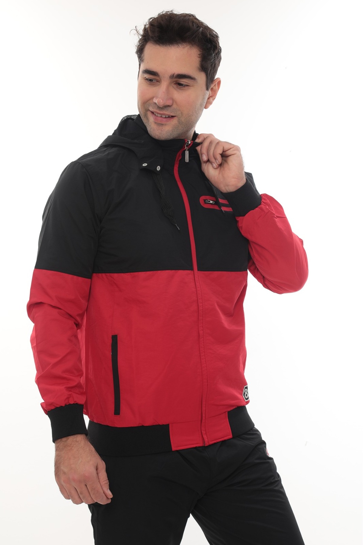 Twill Penye Kumaş Çıkma Kapüşonlu Erkek Spor Eşofman Takımı 4410 — قرمز — تصویر 6 از 8