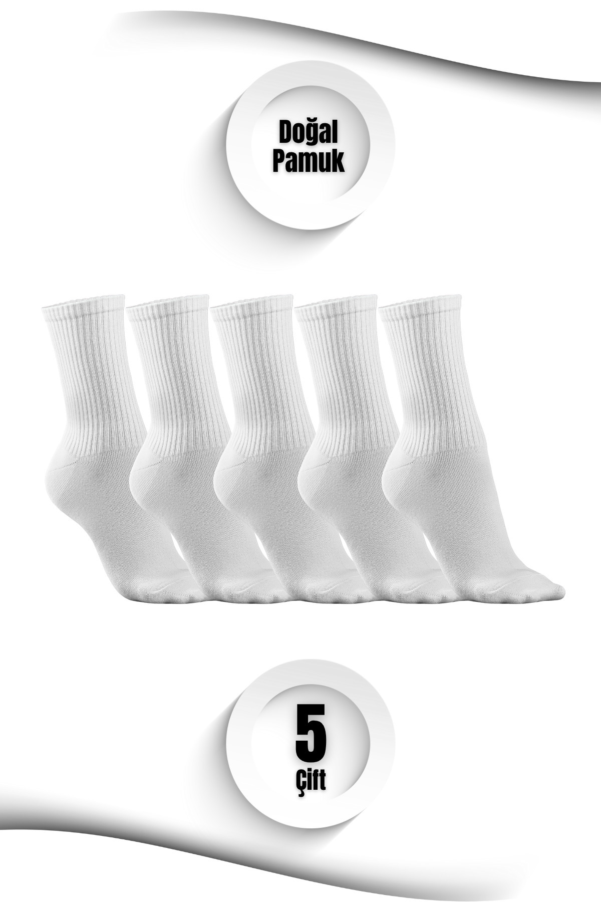 PUFAZZO Uniseks Tenis Spor Çorap 5'lİ Set - Doğal Pamuk, Dikişsiz, Havlu Taban, Tenis, Kolej Soket Çorap