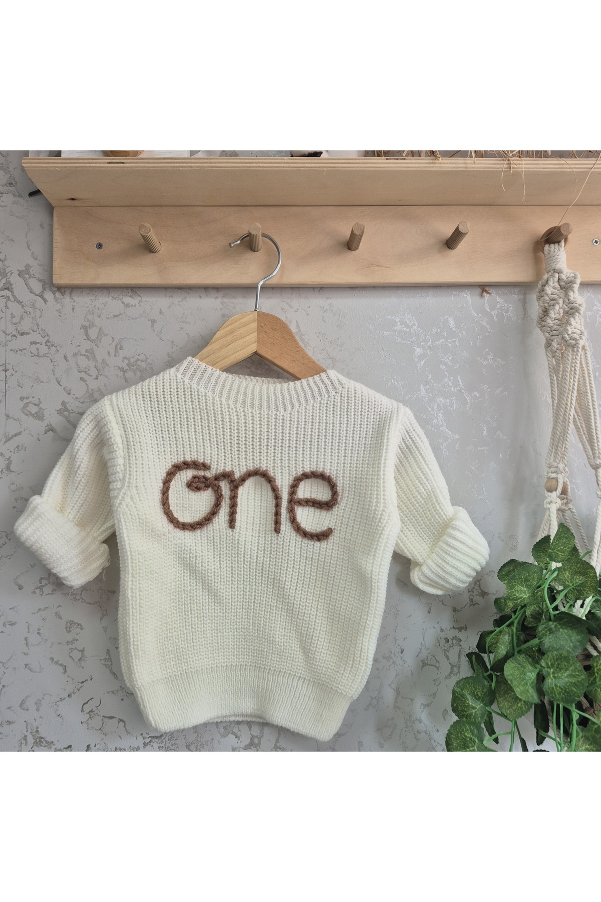 FLOWER BABY selanik örgü triko oversize bebek kazak yaş günü doğum günü one yazılı bebek kazak fotoğrafı 6 (önizleme)