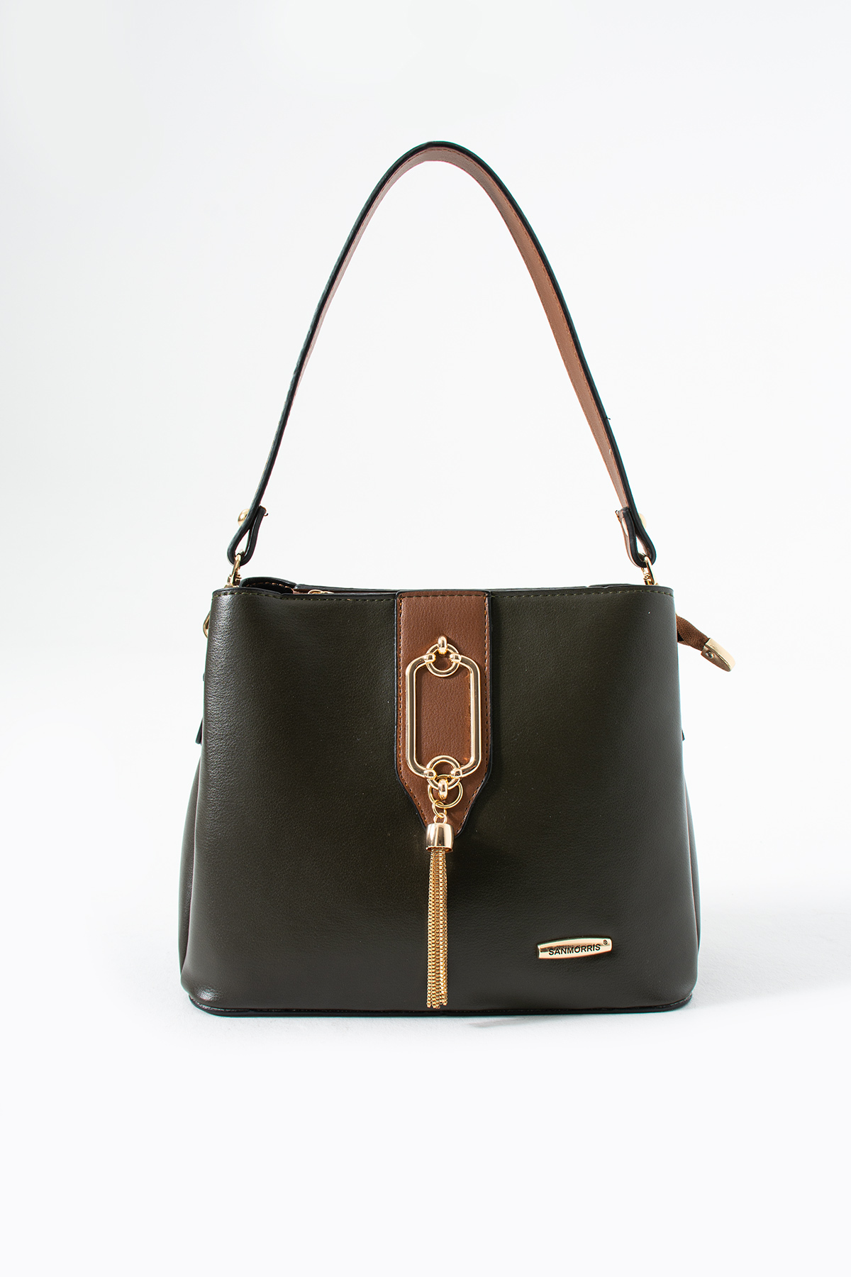 Gold Detailed 3 Compartment Shoulder And Crossbody Bag