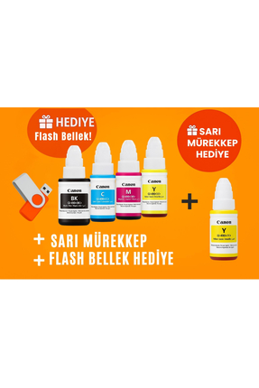 Canon Gı-490 Pixma G2410 Orjinal Mürekkep Seti + 1 Sarı Hediye 14u196