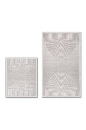 Bluenity Portal Doğal Pamuklu 2'li Banyo Paspas Seti 60x100 50x60 cm Taş