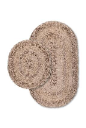 Bluenity Makaroni Doğal Pamuklu 2'li Banyo Paspas Seti 60x100+50x60 Cm Bej