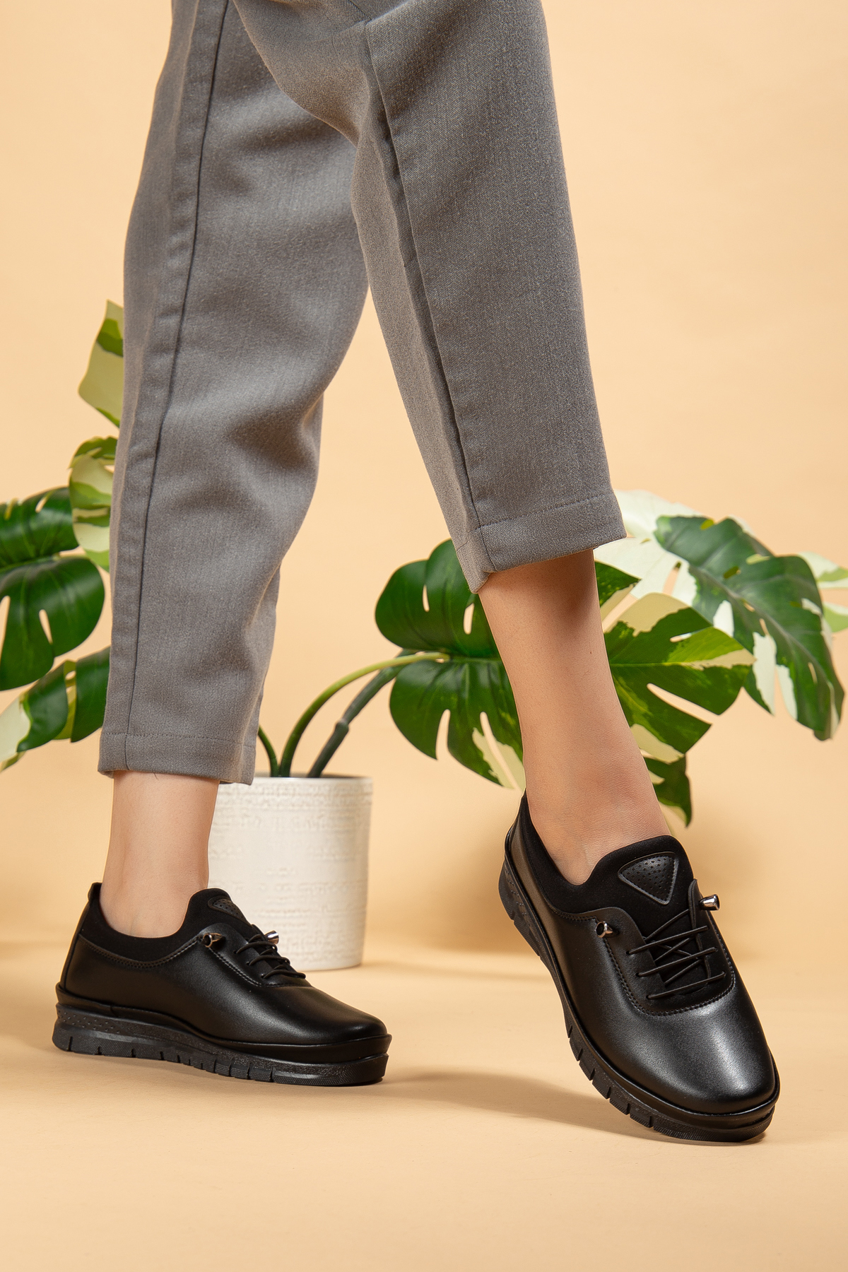 uway  Kadın Siyah Klasik Ayakkabı Ortopedik Anne Ayakkabısı Anne Babet Ayakkabı Anne Kadın Günlük Ayakkabı - Görsel 4