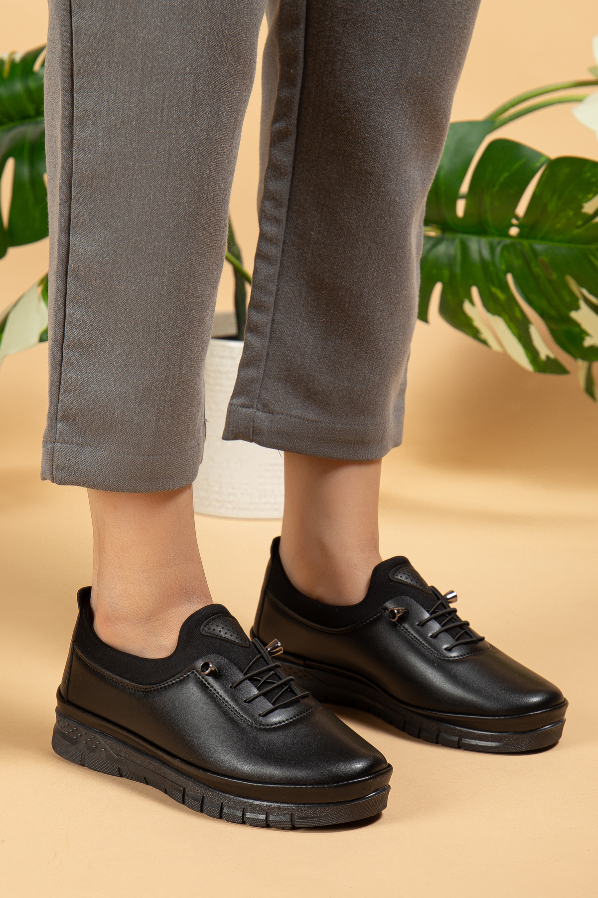 uway  Kadın Siyah Klasik Ayakkabı Ortopedik Anne Ayakkabısı Anne Babet Ayakkabı Anne Kadın Günlük Ayakkabı - Görsel 2