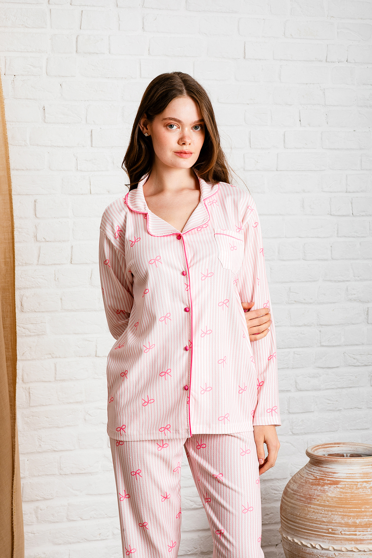 Nisanca  Uzun Kol Gömlek Yaka Kadın Pinterest Pijama Takımı - Mevsimlik Kadın Pijama- Geniş Beden Aralığı - Görsel 8