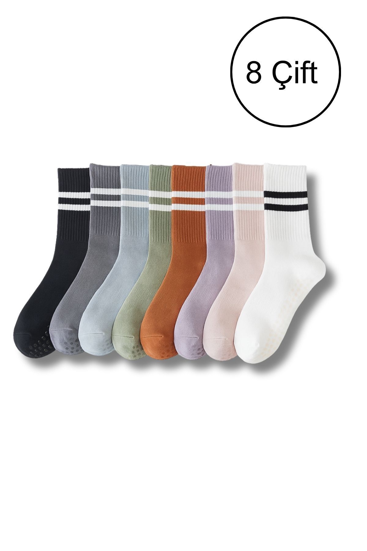 LYKOS 8 Çift Yoga Pilates Kaydırmaz Çorap – Karışık Renkli