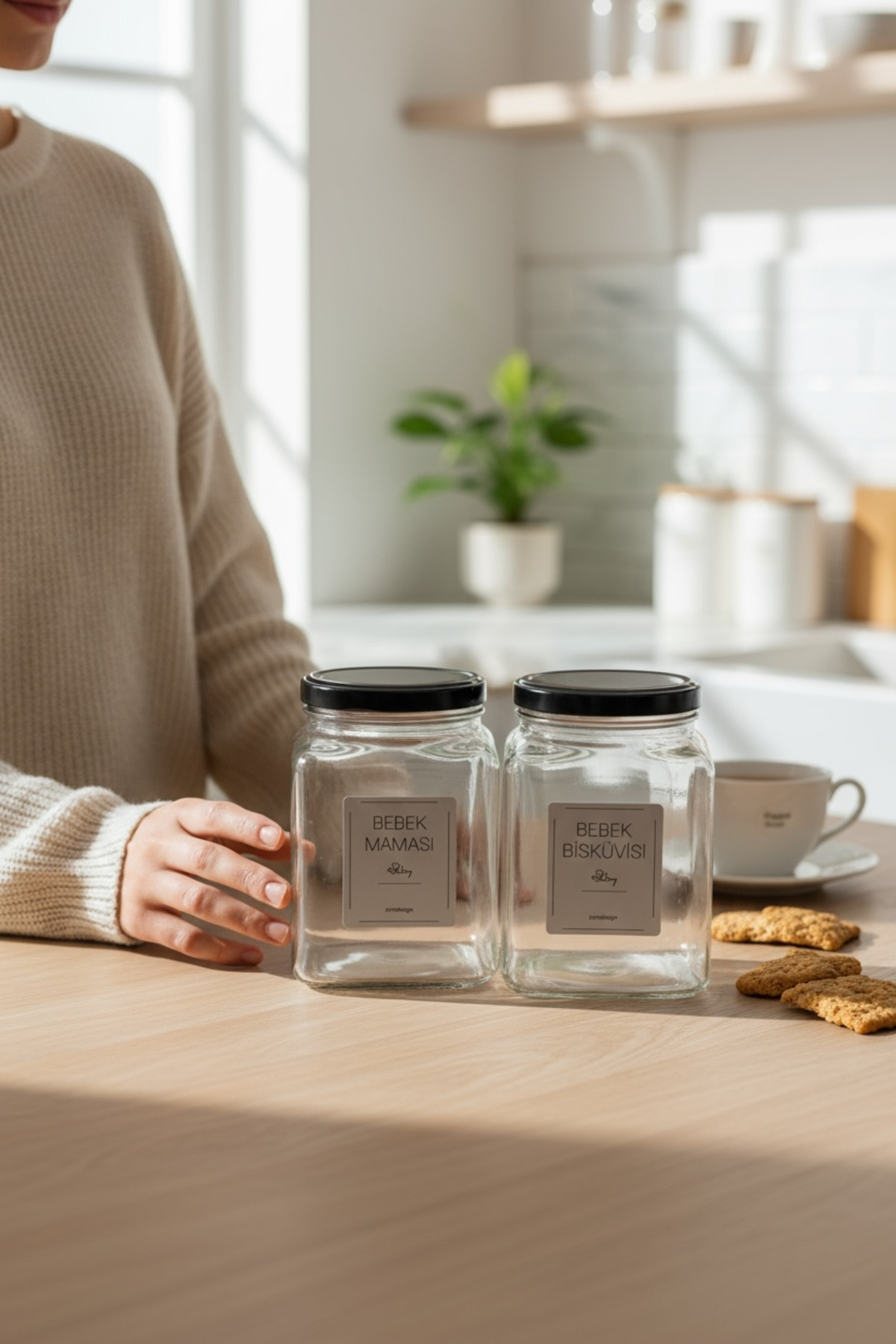 Decorative Glass Jar 1.6lt Black Lid (baby Food-baby Biscuits)