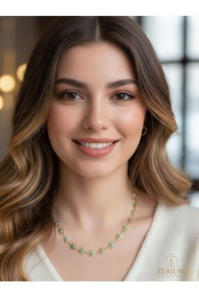 ZERİUM Şık Damla Çiçek Detaylı Çelik Kadın Kolye 45 Cm