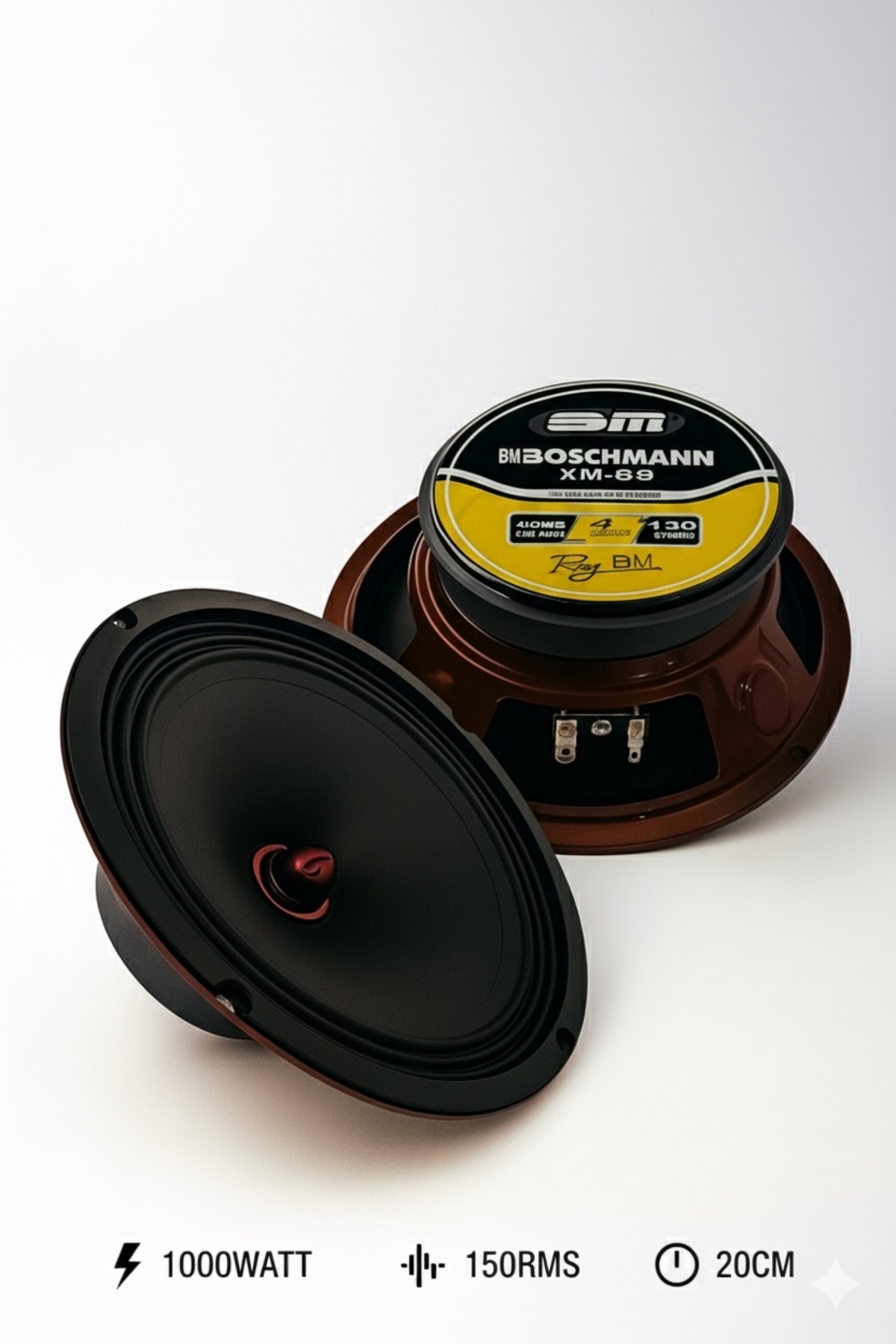 SUNASK Boschmann 1000 Watt 150 Rms 20 Cm Midrange Oto Hoparlör 2 Adet Amfi Uyumlu