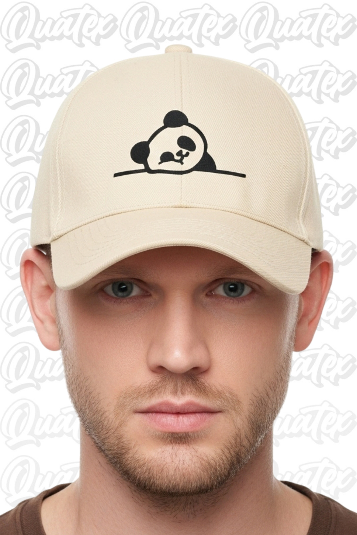 QUATEX Panda Nakışlı Şapka, Krem %100 Pamuk Gabardin Unisex Model görsel 2