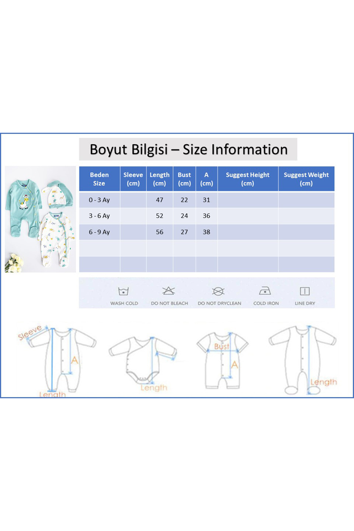 Babymod Zürafa Figürlü Uzun Kollu Ikili Bebek Tulum fotoğrafı 7 (önizleme)