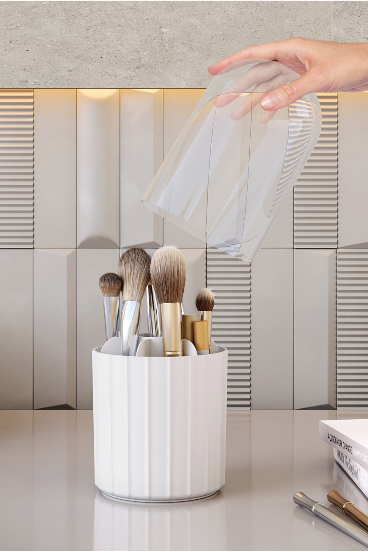 Pufwin Home Dubai Makyaj Fırçası Ve Kozmetik Düzenleyici Şeffaf Kapaklı Hijyenik Organizer