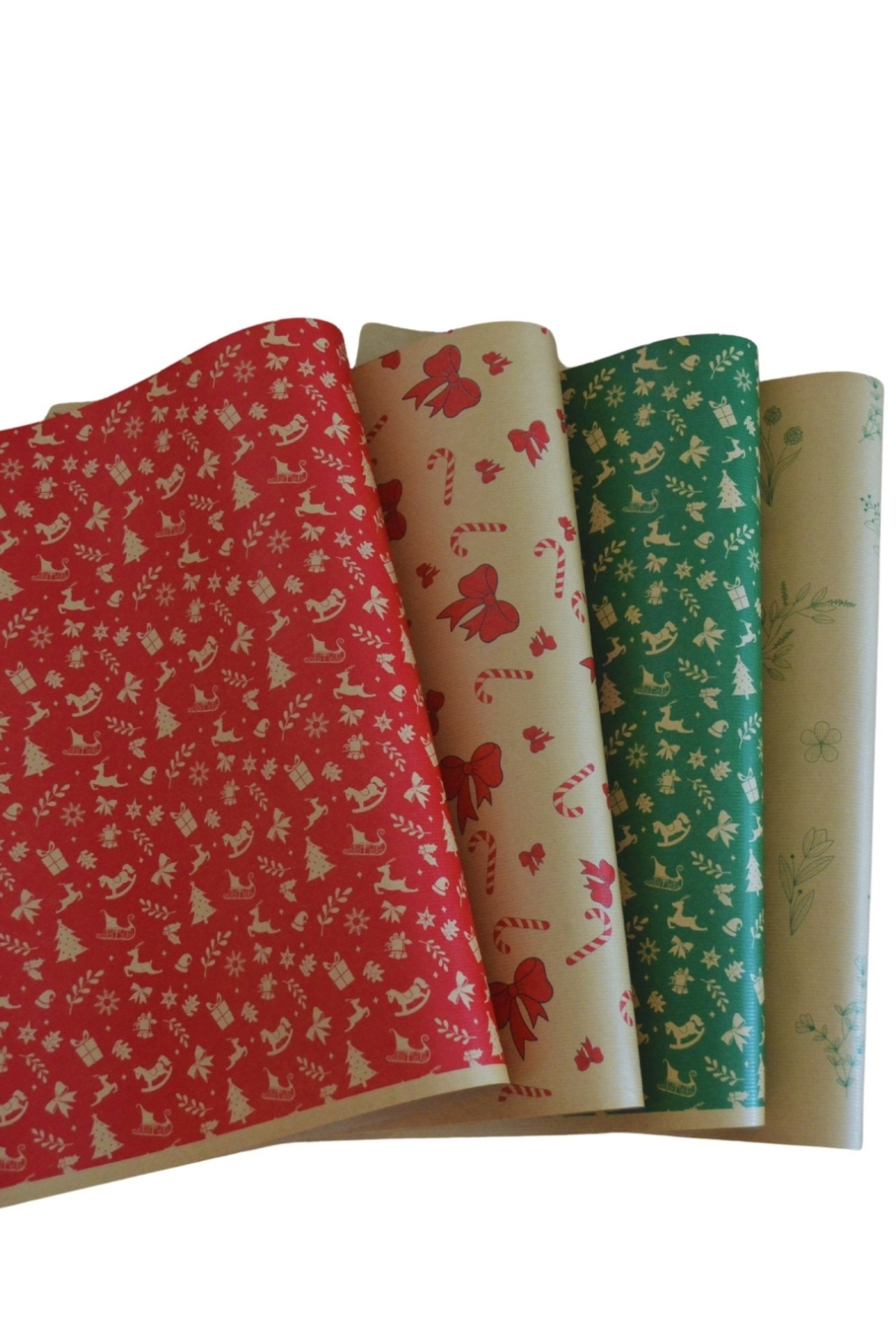 TULİ 4’lü Hediye Paketleme Kağıdı Seti – 4 Farklı Desen, 50x70 cm, Yılbaşı Temalı