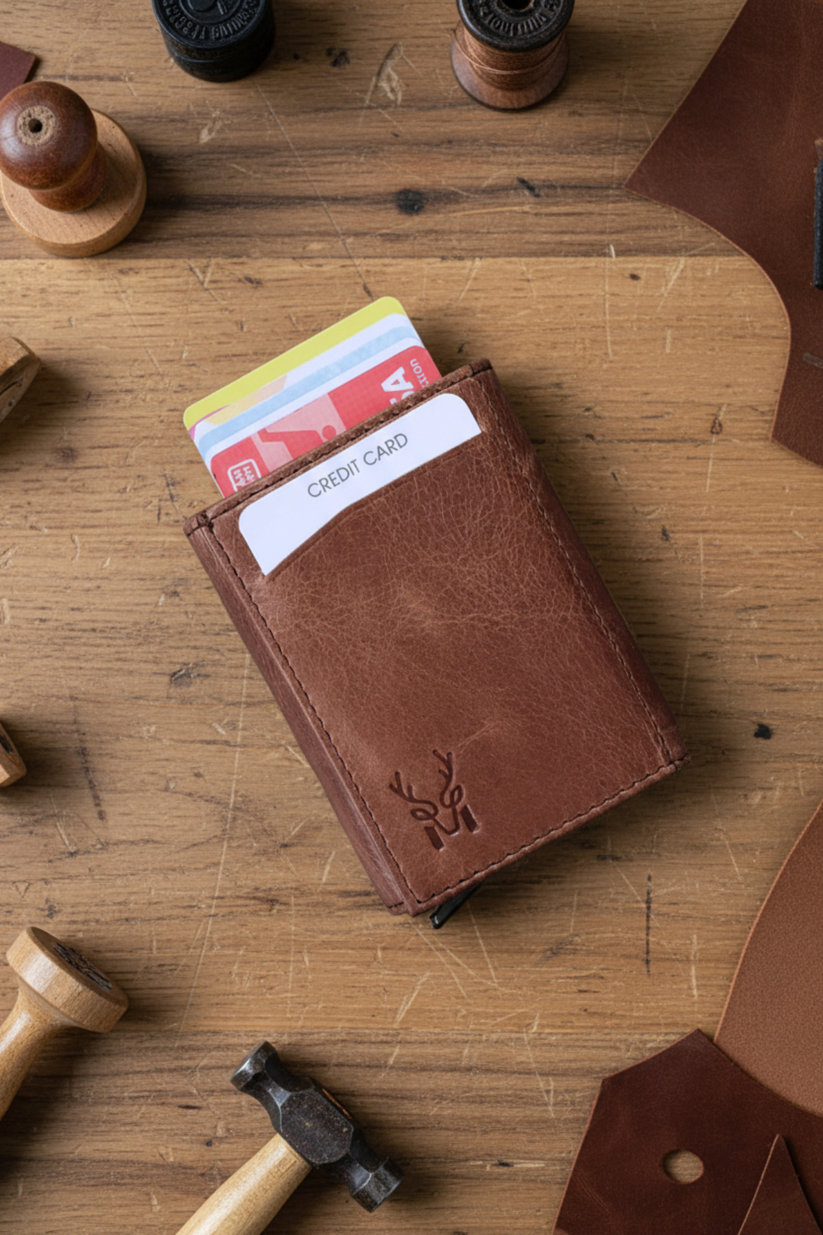 Modica  Hakiki Deri Otomatik Mekanizmalı RFID Korumalı Erkek Kahverengi Kartlık Cüzdan Pescol - Görsel 4