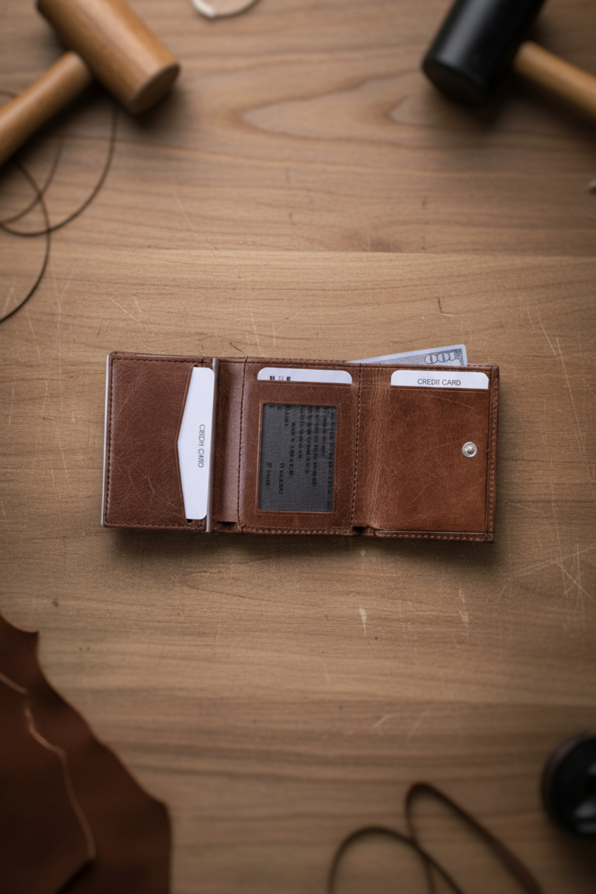 Modica  Hakiki Deri Otomatik Mekanizmalı RFID Korumalı Erkek Kahverengi Kartlık Cüzdan Pescol - Görsel 5