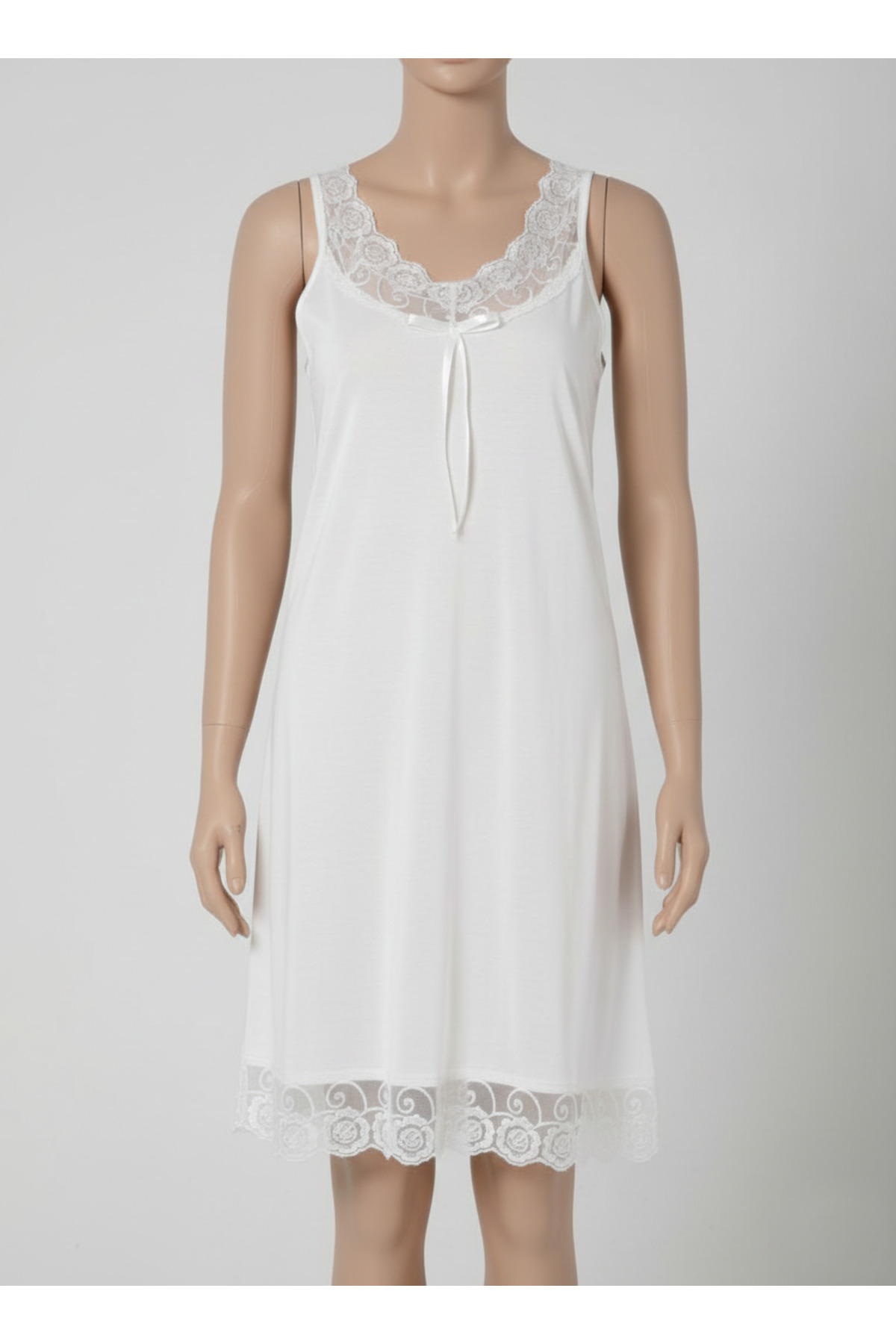 Al Lady Kadın Beyaz Kısa Kollu Uzun Gecelik