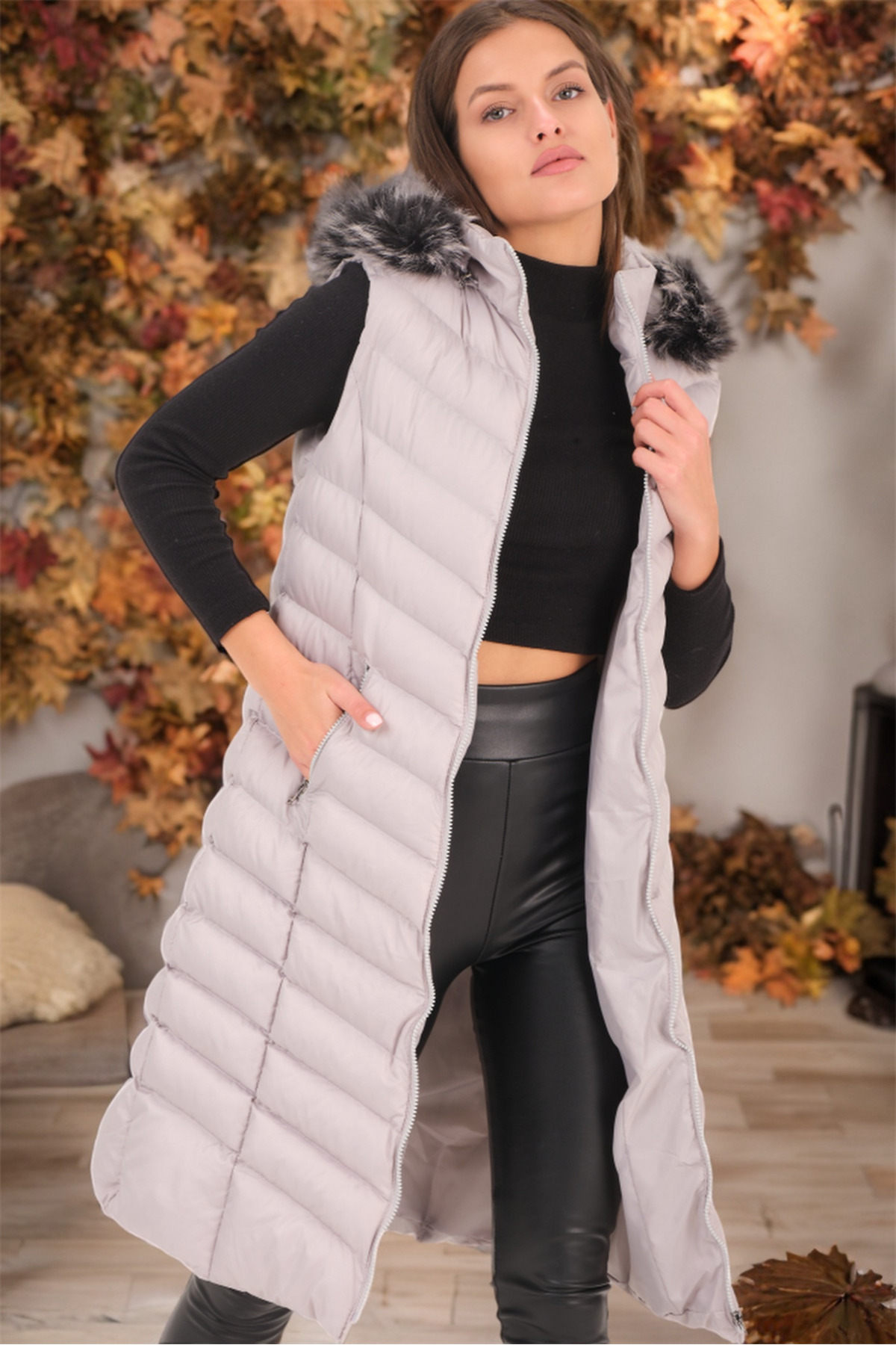 دوبری جلیقه Z6684 - خاکستری روشن ساده