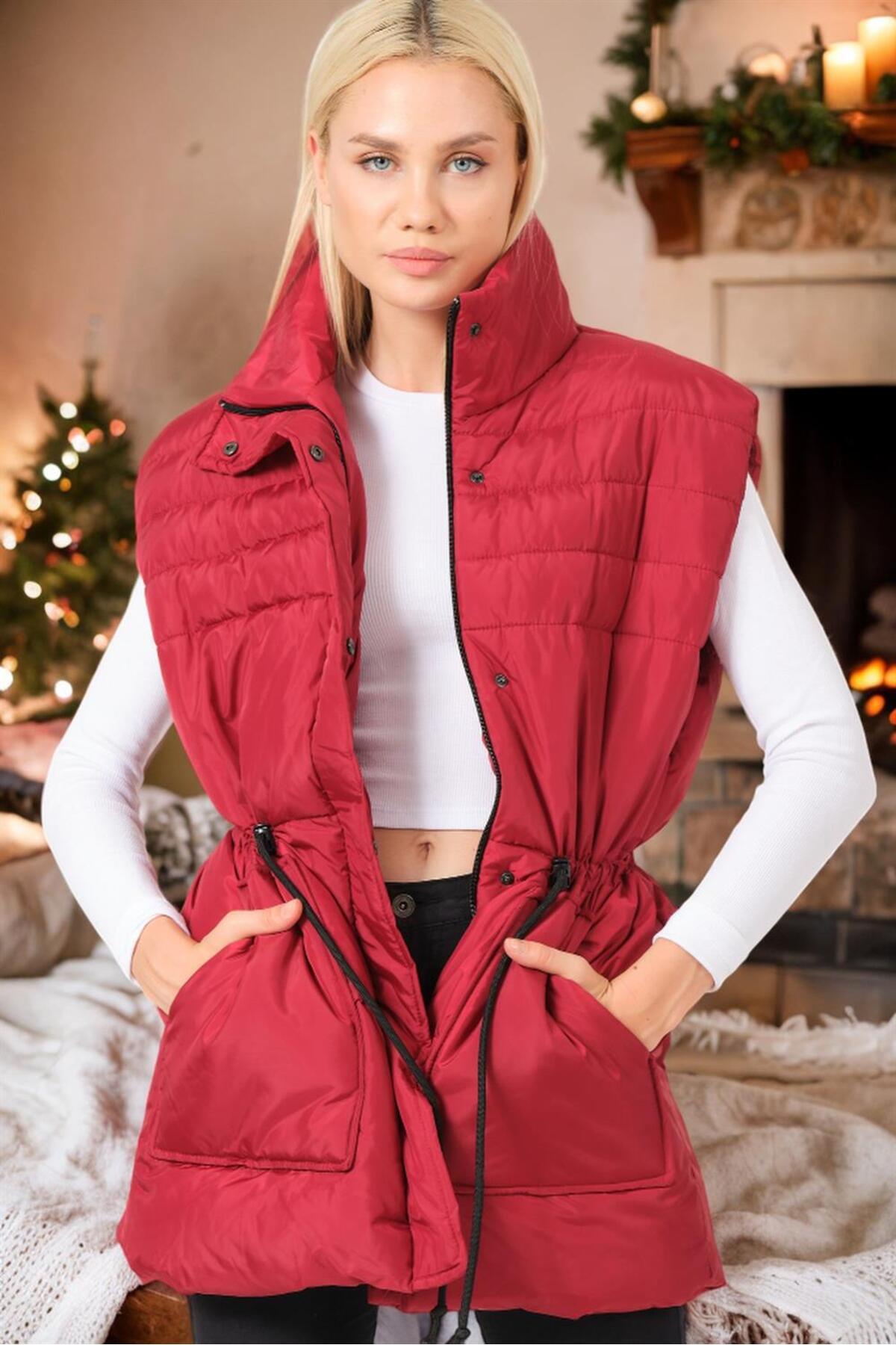 دوبری جلیقه Z6747 - شرابی ساده