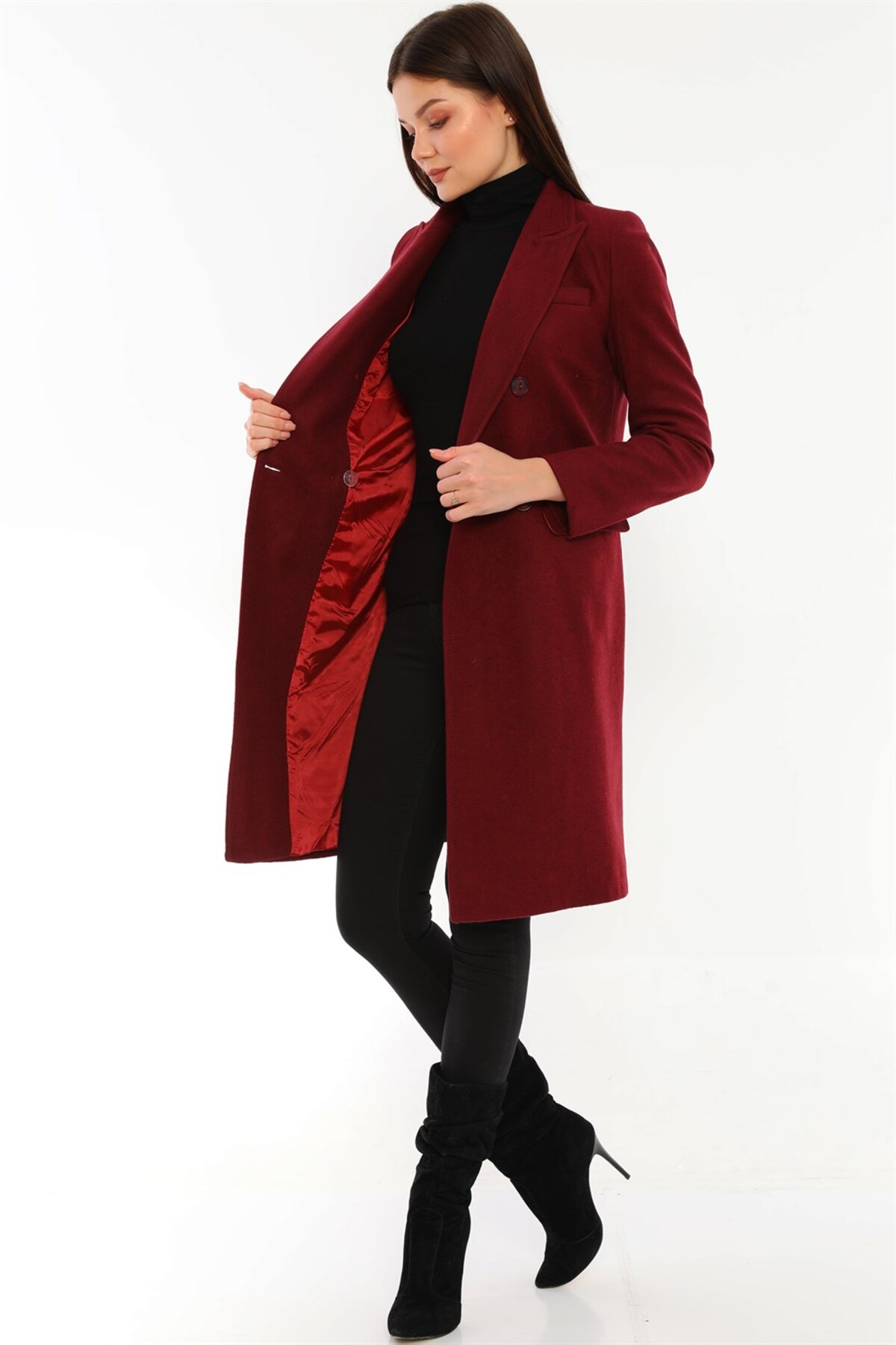 Dewberry Z6672 Palto-bordo görsel 6
