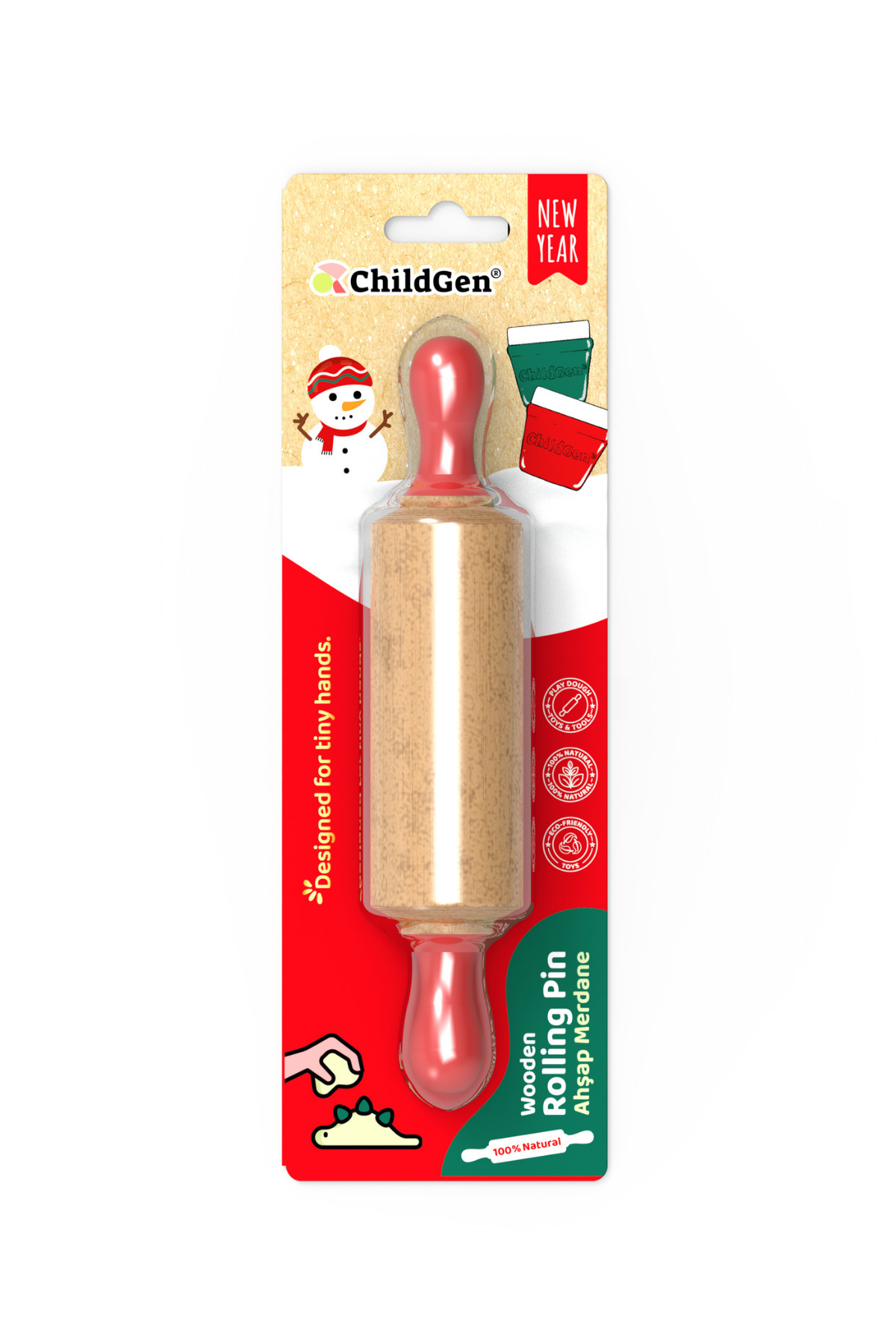 ChildGen Play Dough Mini Ahşap Merdane-Kırmızı