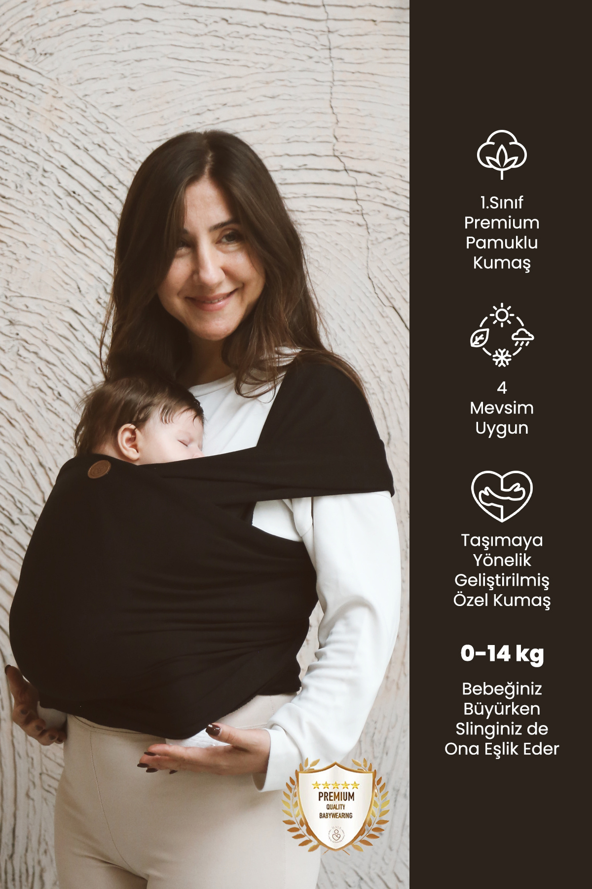 ilays beauty Premium Birinci Sınıf Pamuklu Esnek Wrap Sling Siyah (BABYWEARİNGE ÖZEL ÜRETİM KUMAŞ)