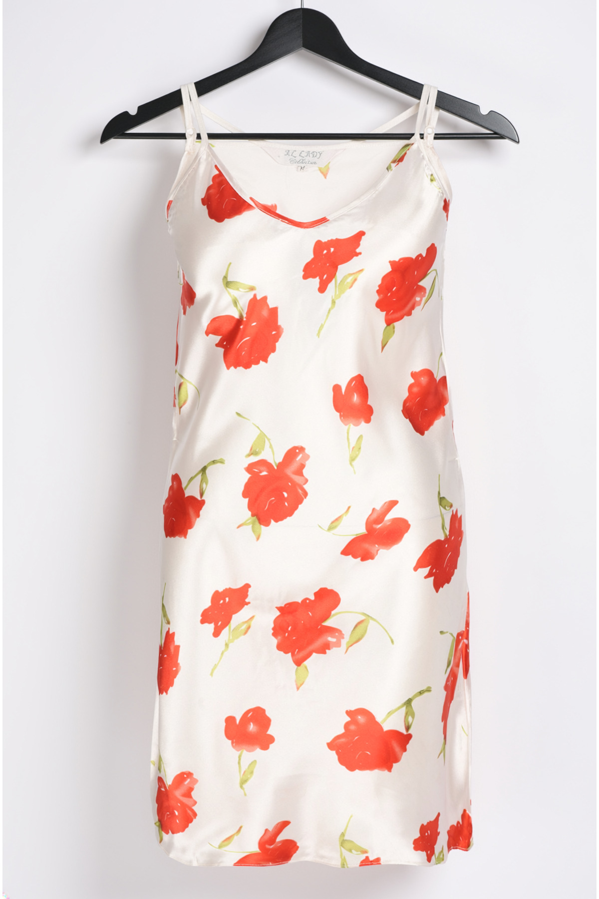 Al Lady Ip Askılı Çiçek Motifli Saten Gecelik