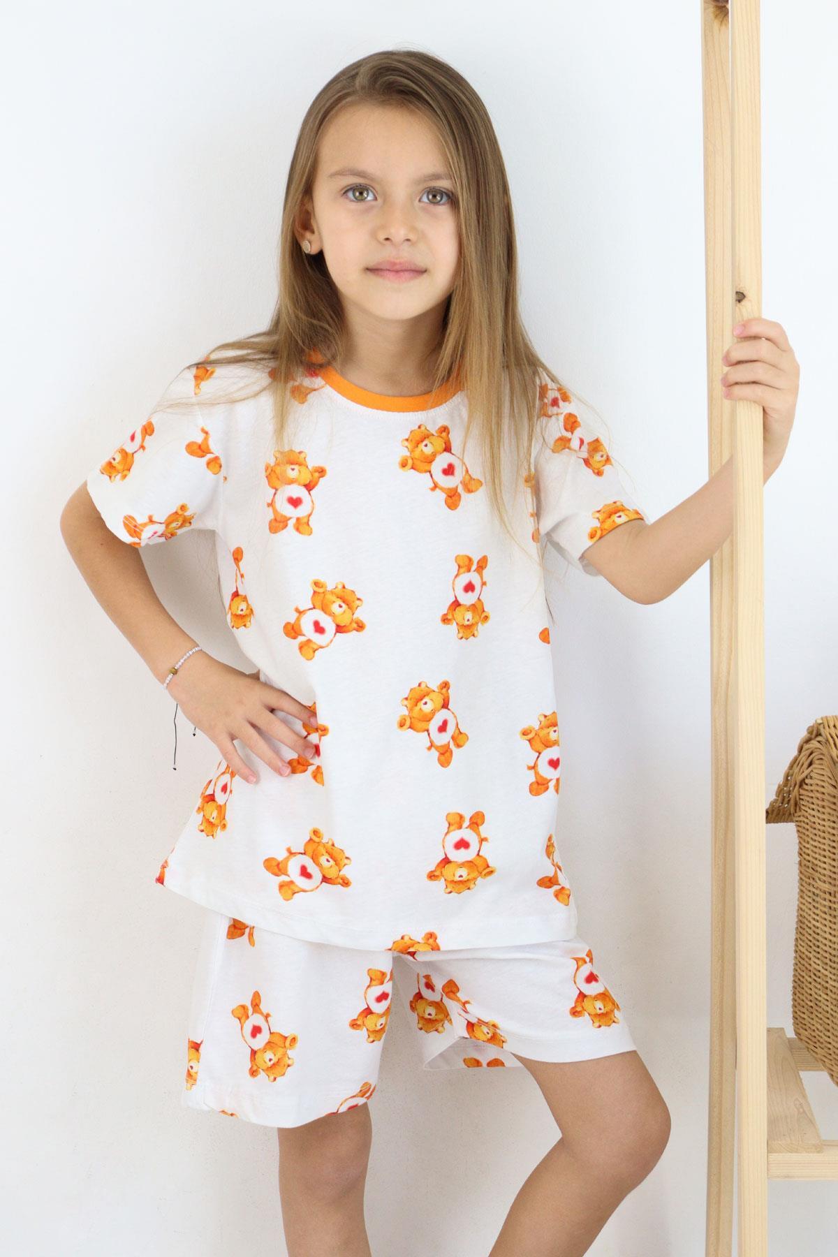 Breeze Kız Çocuk Şortlu Pijama Takımı Kalpli Bebek Ayıcık Desenli 4-8 Yaş, Beyaz fotoğrafı 3 (önizleme)