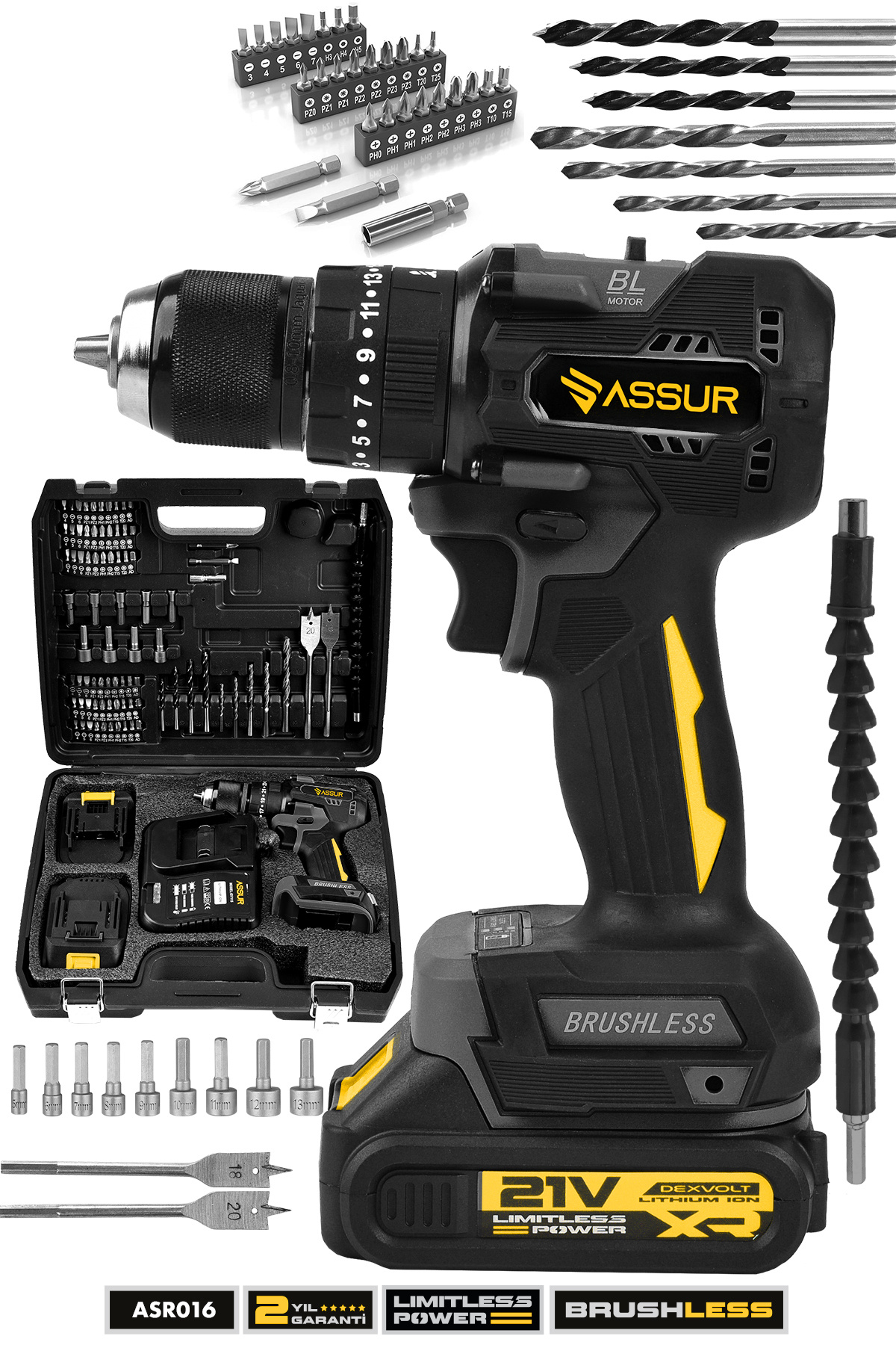 ASSUR 21v Şarjlı Matkap Kömürsüz Darbeli Akülü Vidalama