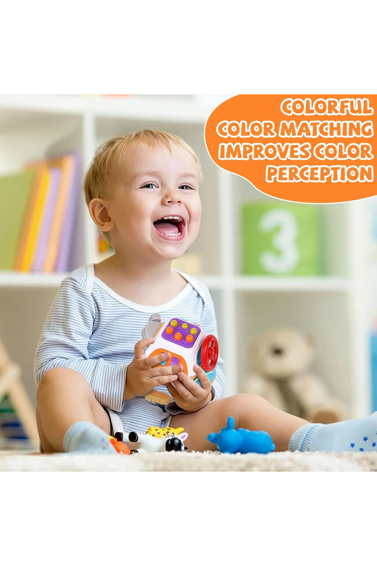 یک مکعب اسباببازی حسی مونتهسوری «بیبی بیزی بورد» برای خردسالان، فعالیتهای آموزشی و یادگیری، مناسب برای سفر.