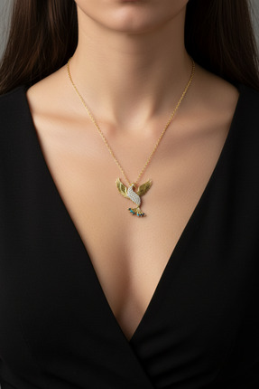 Parmas Design Zümrüdüanka Kuşu Kadın 925 Ayar Gümüş Altın Renk Kolye