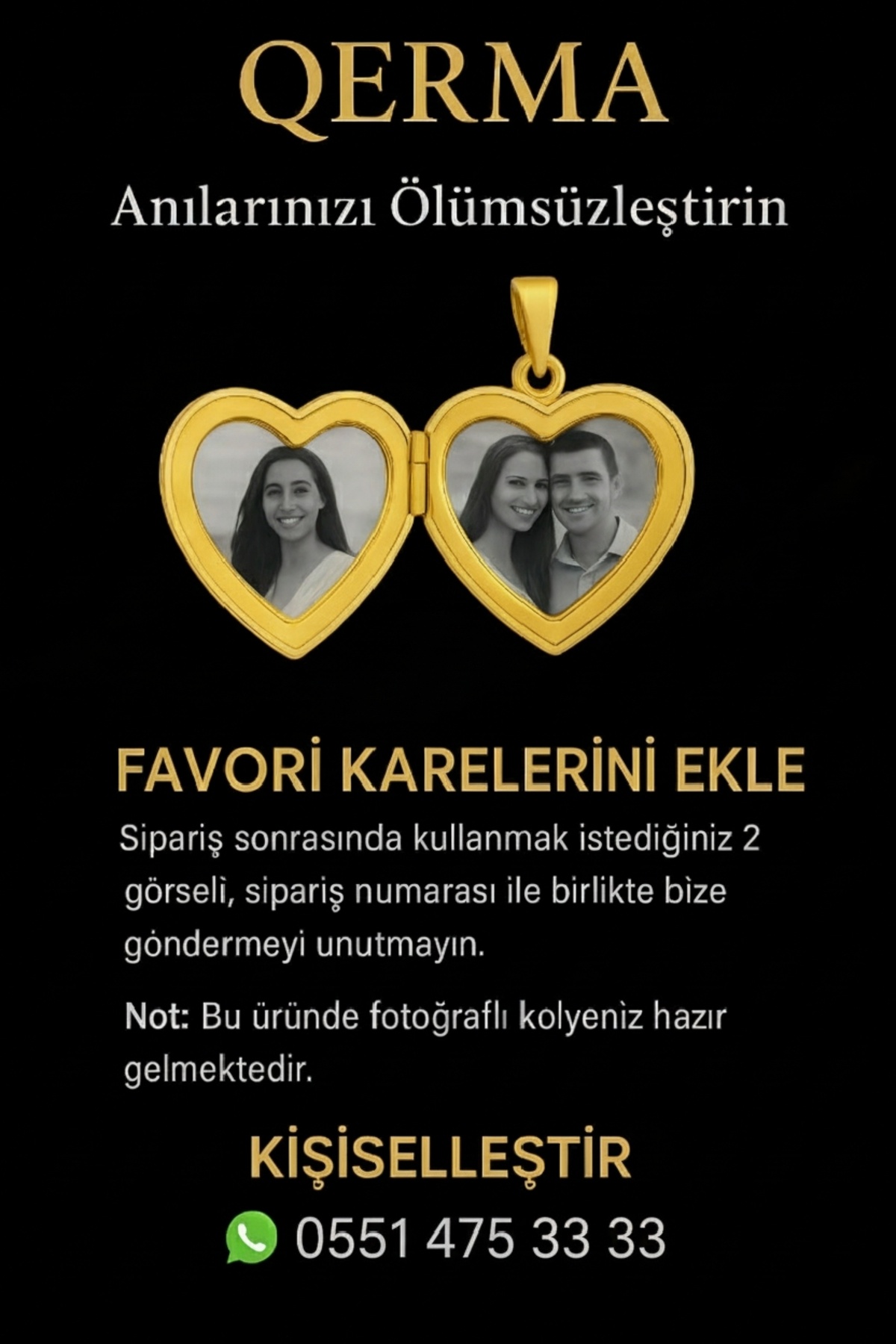 QERMA ÇELİK Hiç Çıkarma Kolyesi Fotoğraf Koyulabilen Açılabilir Kalpli Kapaklı Açılabilen Açılan Kolye