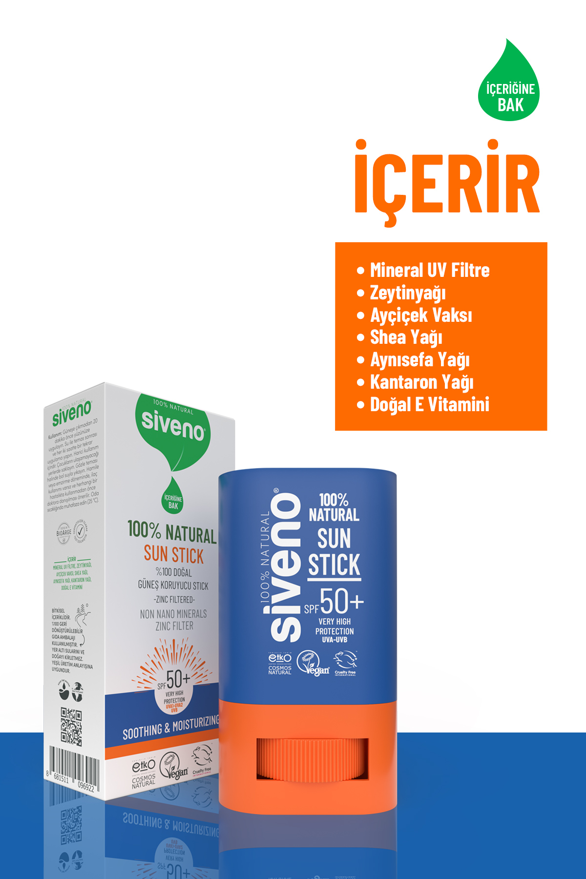 Siveno %100 Doğal Stick Güneş Koruyucu Mineral Filtreli Renkli Ton Eşitleyici Hassas SPF50+ UVA UVB 15 gr fotoğrafı 5 (önizleme)