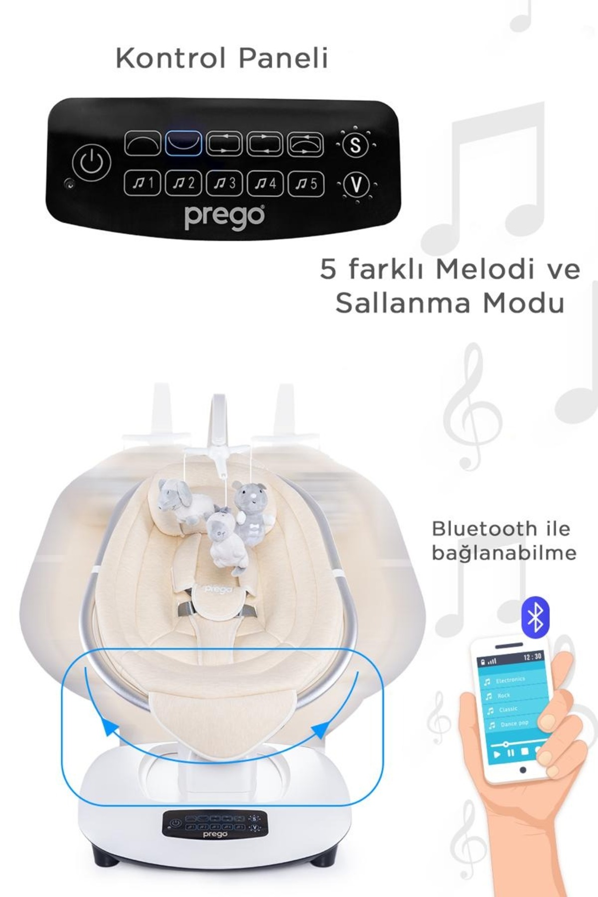 Prego Montes Uzaktan Kumandalı, Müzikli ve Otomatik Sallanan Elektrikli Ana Kucağı & Ev Tipi Beşik fotoğrafı 4 (önizleme)