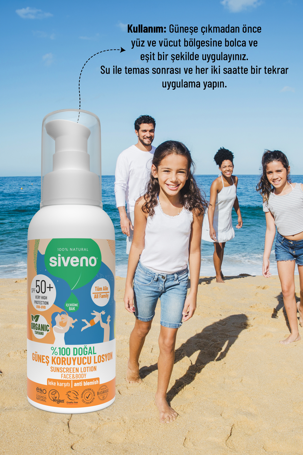 Siveno %100 Doğal ve Organik Tamanu Yağlı Güneş Losyonu Mineral Filtreli Tüm Aile Için 50 Spf 100 ml fotoğrafı 5 (önizleme)