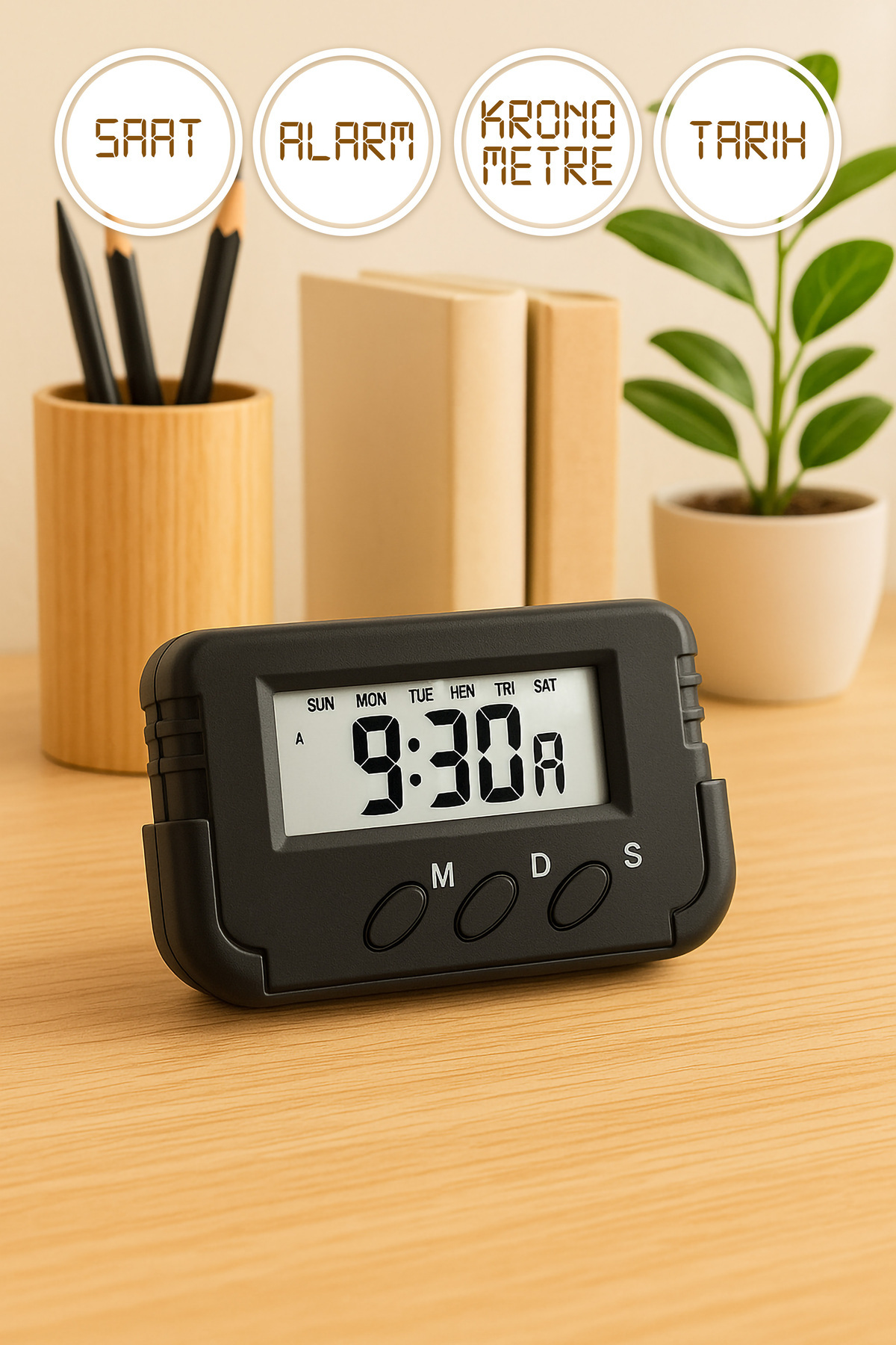 Venenon Pomodoro Öğrenci Saati Kronometreli Alarmlı Takvimli Dijital Ders Çalışma Saati Masa Oto Saati