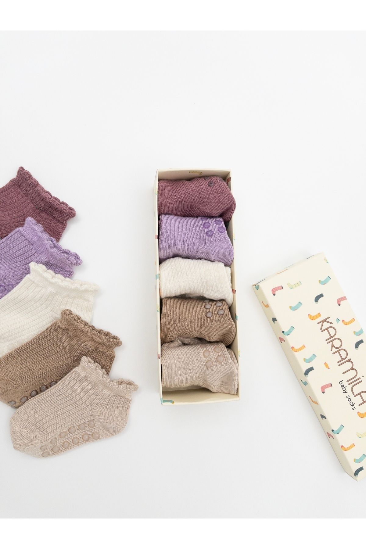 KARAMİLA 5'li Set Bebek Çorap Doğal Bambu Patik ( 6 Ay'dan Sonraki Bedenler Silikon Tabanlıdır ) Kız Bebek fotoğrafı 2 (önizleme)