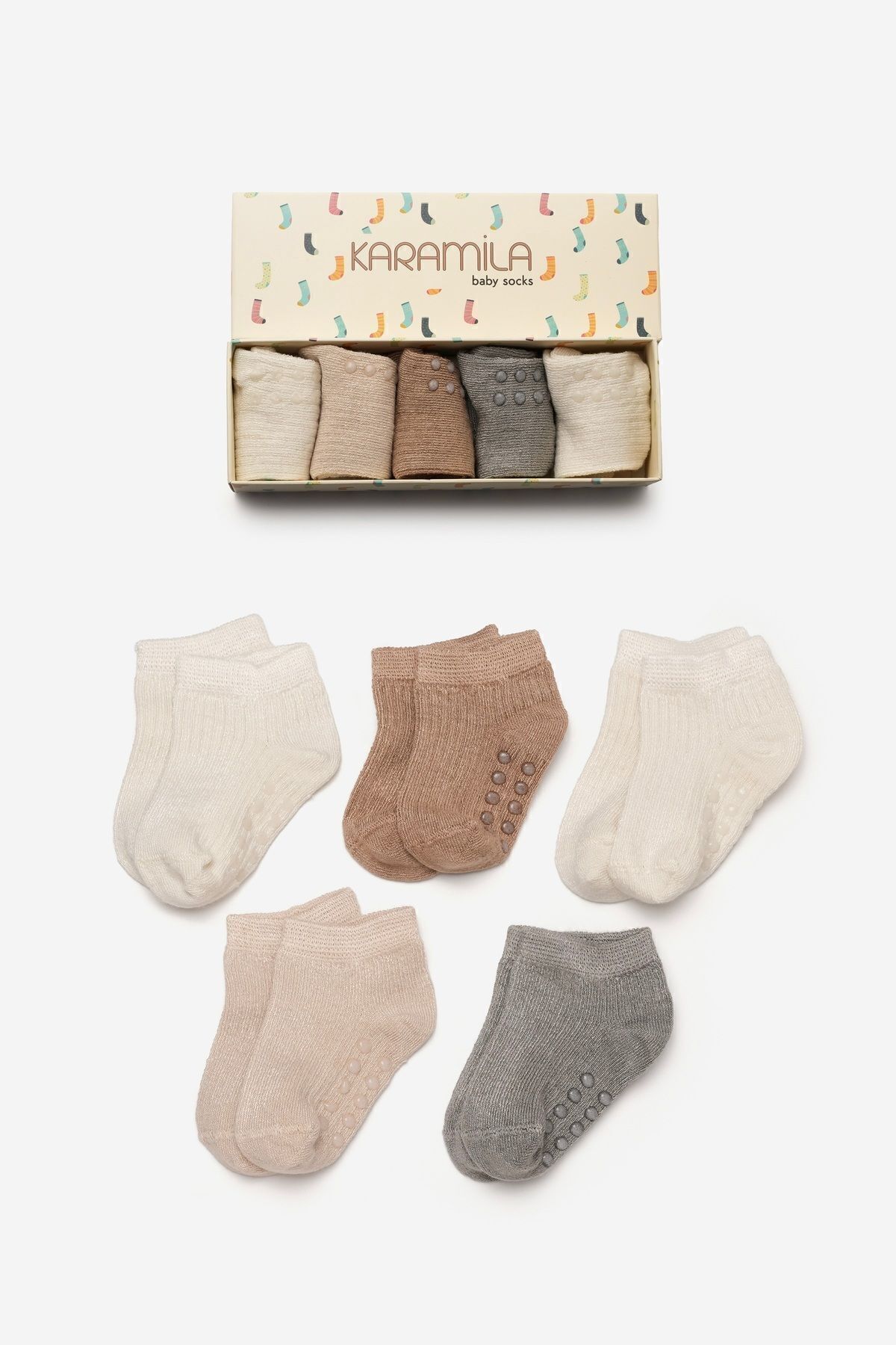 KARAMİLA 5'li Set Bebek Çorap Doğal Bambu Patik ( 6 Ay'dan Sonraki Bedenler Silikon Tabanlıdır. ) fotoğrafı 4 (önizleme)