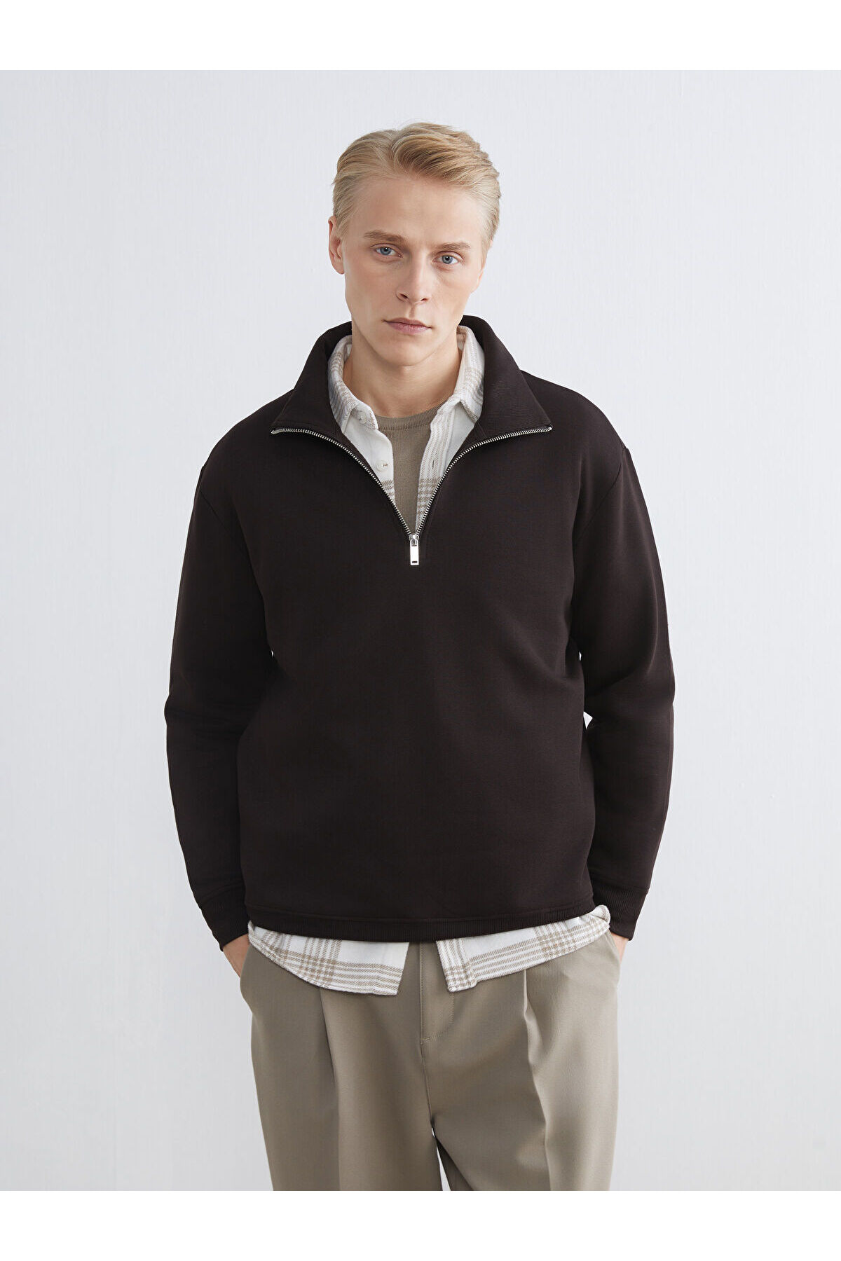 LC Waikiki Peak New Season Zippered Stand Collar Men's Thick Sweatshirt