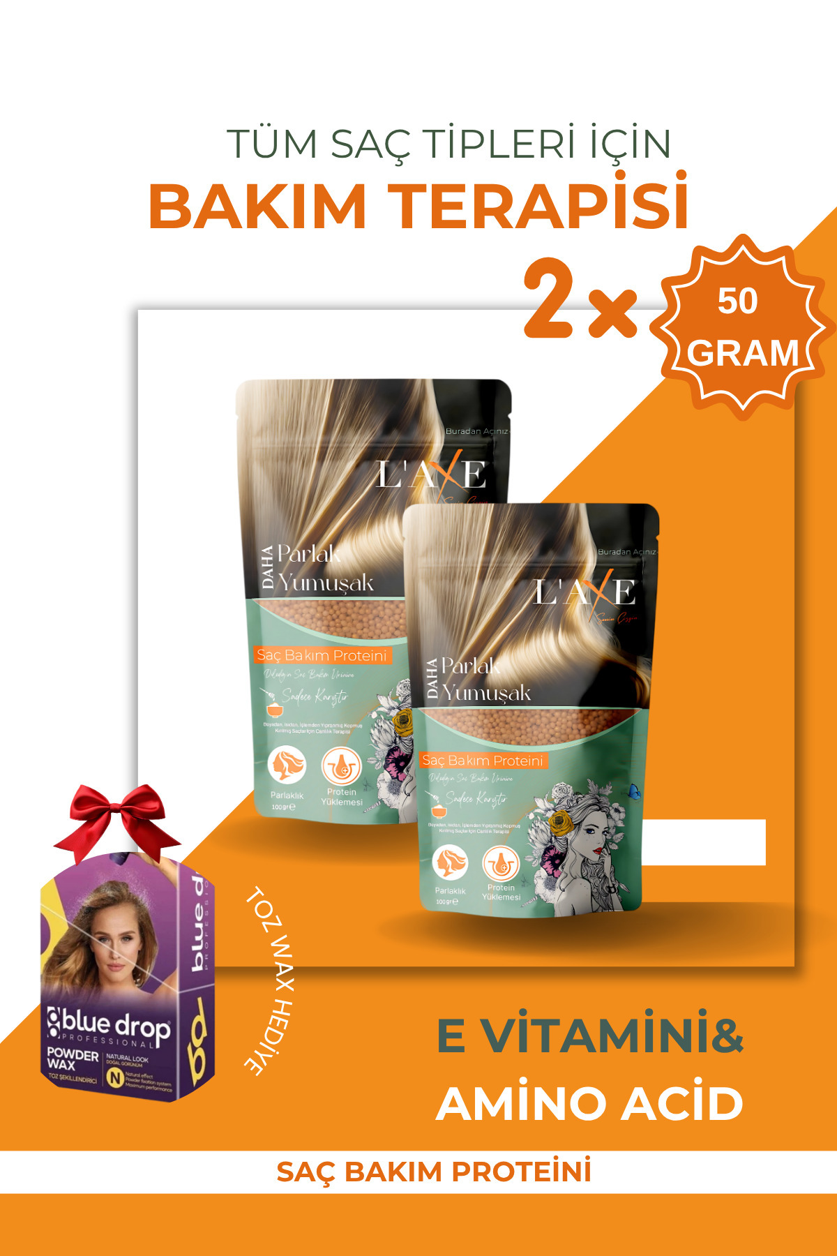 Professional Laxe İstanbul Boyadan Isıdan Yıpranmış Kopmuş Saçlara Canlılık Terapisi - Laxe Saç Bakım Proteini 2 Adet X 50 Gram