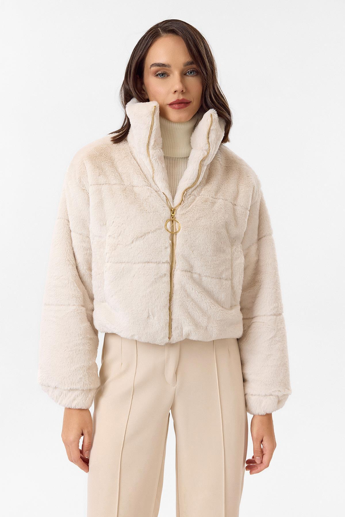 Tiffany Tomato  Fleto Cepli Kapitone Peluş Mont